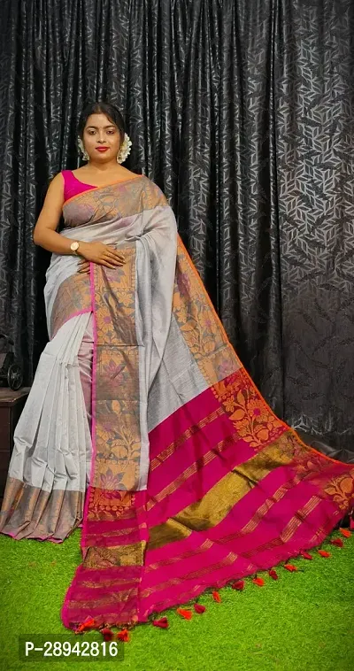 Stylish Cotton Grey Solid Saree With Blouse Piece For Women-thumb3