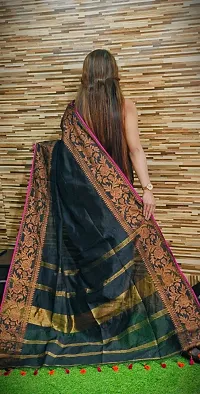 Stylish Cotton Black Solid Saree With Blouse Piece For Women-thumb2