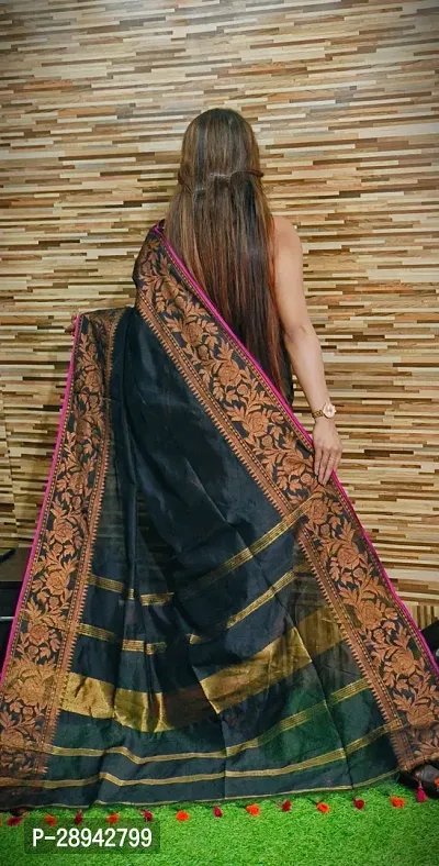 Stylish Cotton Black Solid Saree With Blouse Piece For Women-thumb3