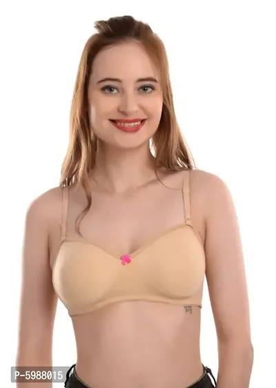 Fancy Solid Cotton Bra for Women's-thumb0