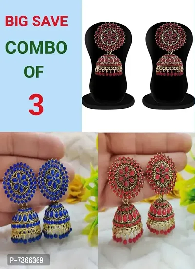 Combo Of 3 Trending Jhumka Earrings For Girls And Women-thumb0