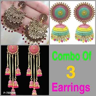 COMBO Of 3 Jhumki Earrings For Girls And Women-thumb0
