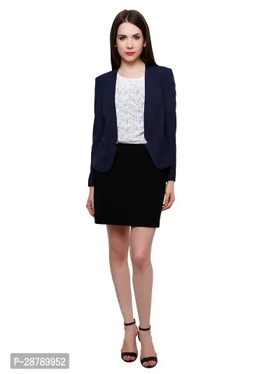 Contemporary Blue Polyester Solid Blazer For Women-thumb5