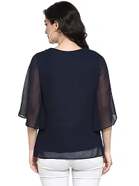 Pannkh Women's Embroidered Sheer Top Navy Blue-thumb3