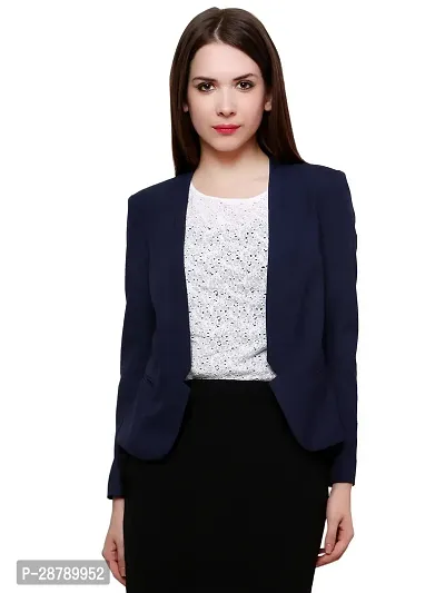 Contemporary Blue Polyester Solid Blazer For Women-thumb0