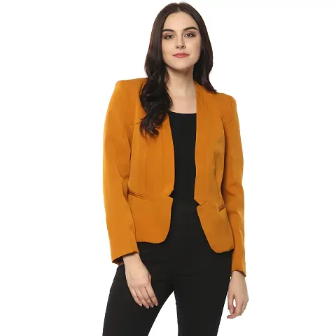 Contemporary Mustard Polyester Solid Blazer For Women