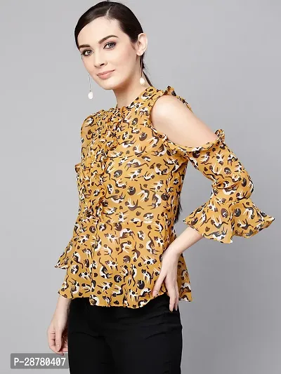 Elegant Yellow Polyester Printed Top For Women-thumb4