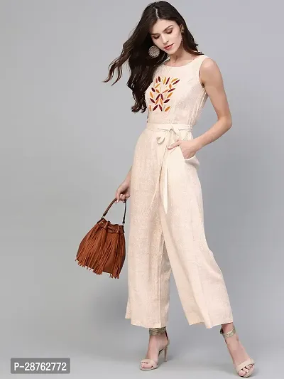 Stylish Beige Rayon Jumpsuit For Women-thumb0