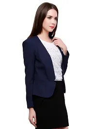 Contemporary Blue Polyester Solid Blazer For Women-thumb1