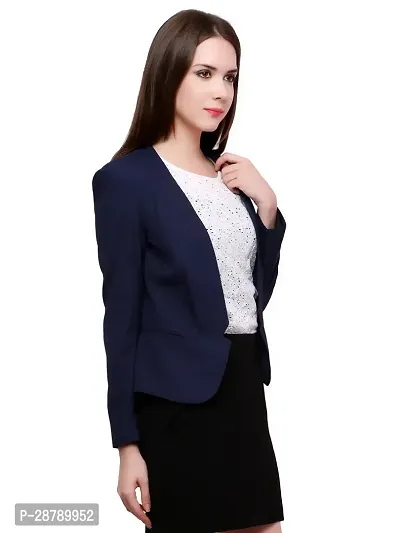Contemporary Blue Polyester Solid Blazer For Women-thumb2