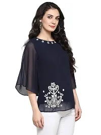 Pannkh Women's Embroidered Sheer Top Navy Blue-thumb2