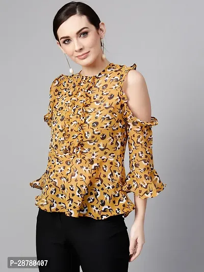 Elegant Yellow Polyester Printed Top For Women