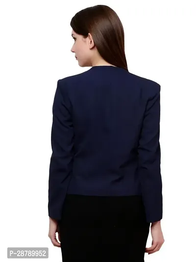 Contemporary Blue Polyester Solid Blazer For Women-thumb3