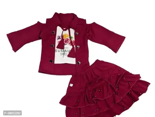 Stylish Maroon Crepe Printed Top With Skirt For Girl-thumb0