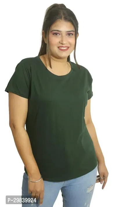 Classic Solid Cotton Lycra Round Neck Tees for Women-thumb0