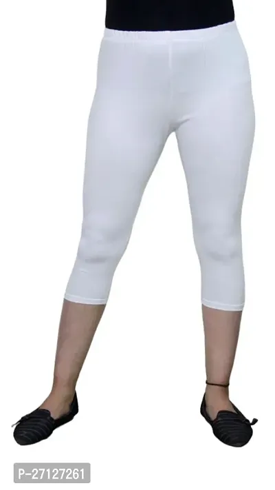 Elegant White Cotton Lycra Solid Capris For Women-thumb0