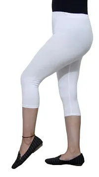 Elegant White Cotton Lycra Solid Capris For Women-thumb2