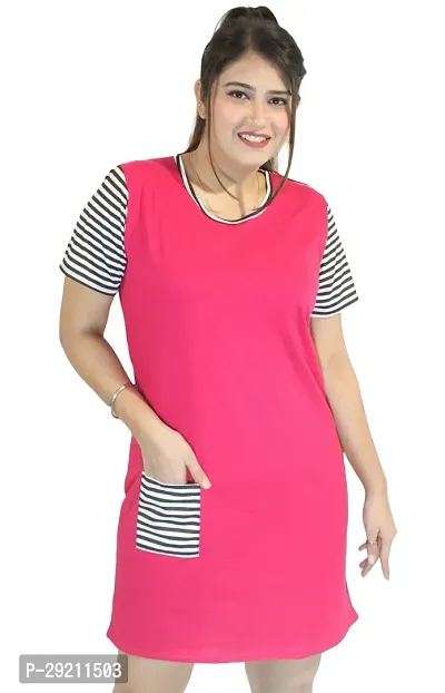 Classic Striped Pocket Long Tshirt for Womens-thumb0