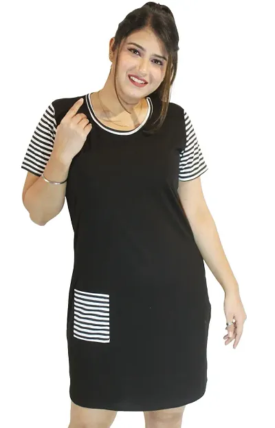 Classic Striped Pocket Long Tshirt for Womens