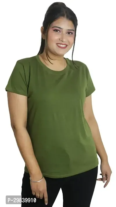 Classic Solid Cotton Lycra Round Neck Tees for Women-thumb0