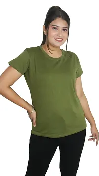 Classic Solid Cotton Lycra Round Neck Tees for Women-thumb2