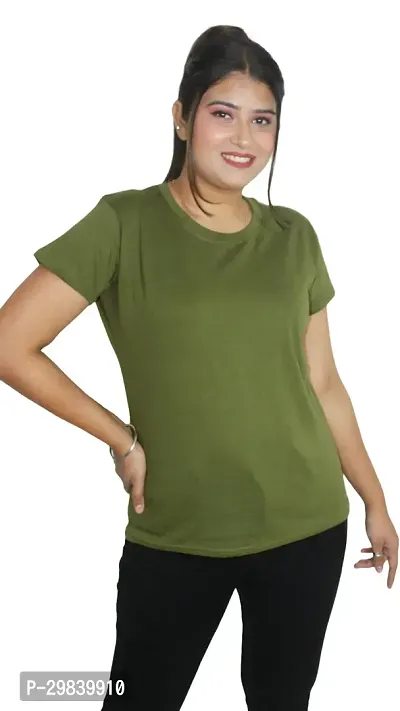 Classic Solid Cotton Lycra Round Neck Tees for Women-thumb3