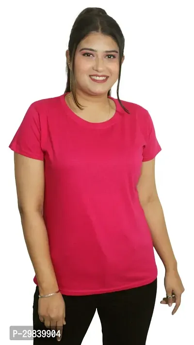 Classic Solid Cotton Lycra Round Neck Tees for Women-thumb0