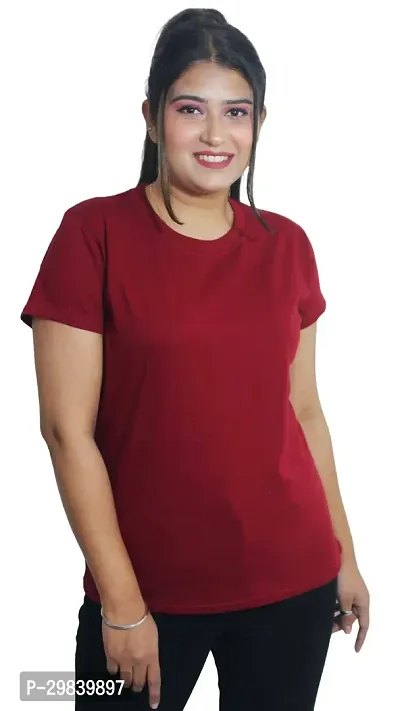 Classic Solid Cotton Lycra Round Neck Tees for Women-thumb0