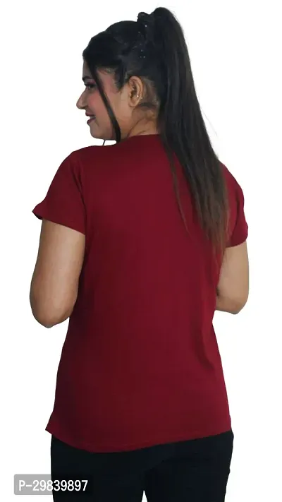 Classic Solid Cotton Lycra Round Neck Tees for Women-thumb2