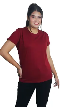 Classic Solid Cotton Lycra Round Neck Tees for Women-thumb2