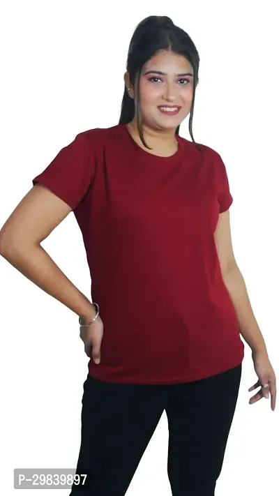 Classic Solid Cotton Lycra Round Neck Tees for Women-thumb3