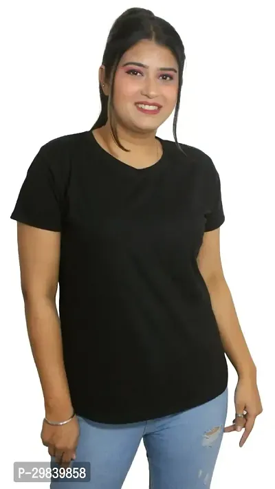 Classic Solid Cotton Lycra Round Neck Top for Women-thumb0