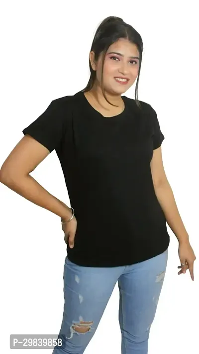 Classic Solid Cotton Lycra Round Neck Top for Women-thumb2