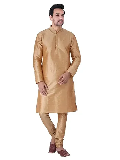 Reliable Silk Blend Solid Knee Length Kurta For Men