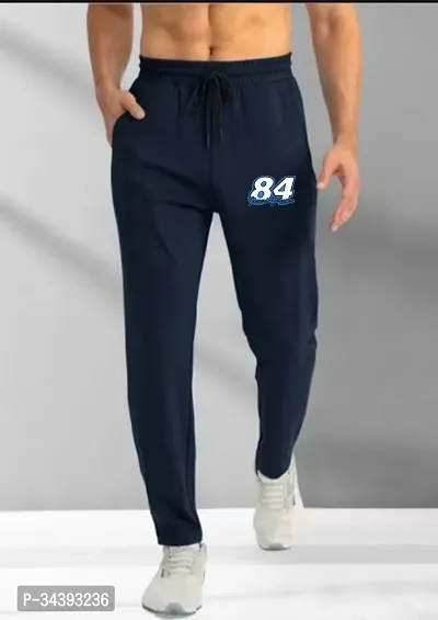 Stylish Blue Cotton Blend Solid Regular Track Pants For Men-thumb0