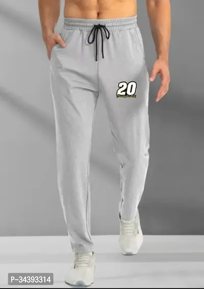 Stylish Grey Cotton Blend Solid Regular Track Pants For Men-thumb0