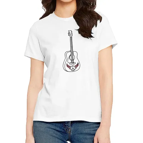 OPLU Graphic Women Tshirt Peace Guitar Round Neck Half Sleeves T Shirt. Music, Guitar, Musical Instrument Tshirts