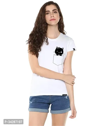 Elegant White Cotton Printed Tshirt For Women-thumb0