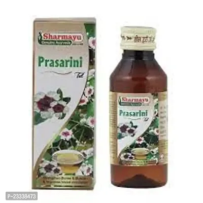 Prasarini Tel Prasarini Tel is an ayurvedic oil, used in the treatment of rheumatoid arthritis, sciatica, neck pain, stiffness, etc.-thumb0