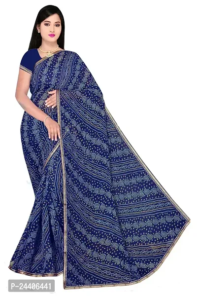 On Trend Navy Blue Silk Bandhani Printed Saree|SARV126853