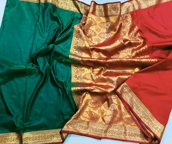 Banarasi Satin Silk Zari Woven Sarees with Blouse Piece