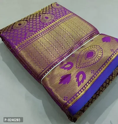 Kanjeevaram Brocade Silk Zari Woven Pattu Sarees with Blouse Piece-thumb0