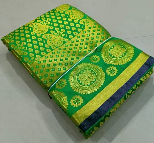 Kanjeevaram Brocade Silk Double Embossed Zari Woven Pattu Sarees with Blouse Piece