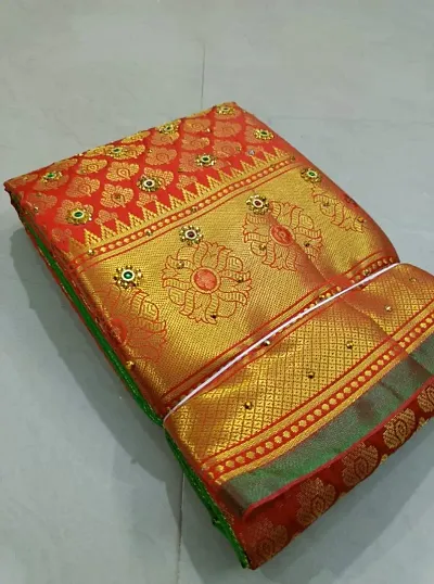 Kanjeevaram Brocade Silk Zari Woven Pattu Stone Work Sarees with Blouse Piece