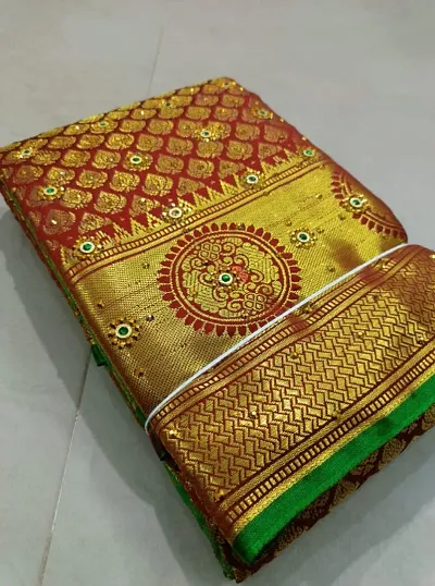 Kanjeevaram Brocade Silk Zari Woven Pattu Stone Work Sarees with Blouse Piece