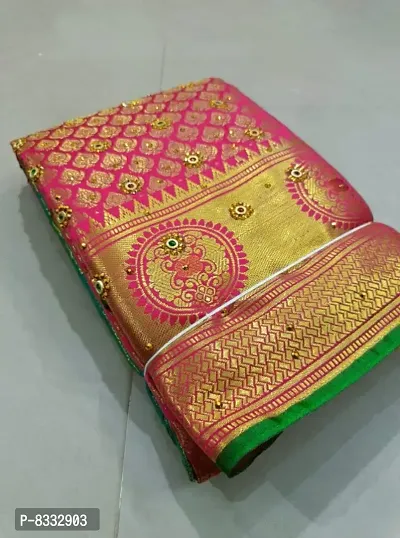 Kanjeevaram Brocade Silk Zari Woven Pattu Stone Work Sarees with Blouse Piece