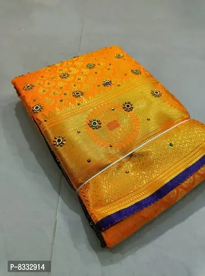 Kanjeevaram Brocade Silk Zari Woven Pattu Stone Work Sarees with Blouse Piece