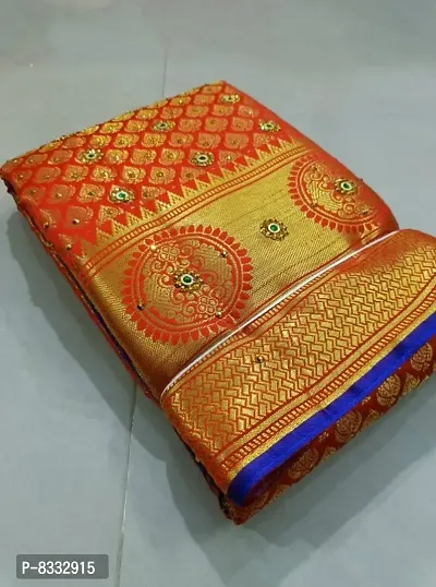 Kanjeevaram Brocade Silk Zari Woven Pattu Stone Work Sarees with Blouse Piece