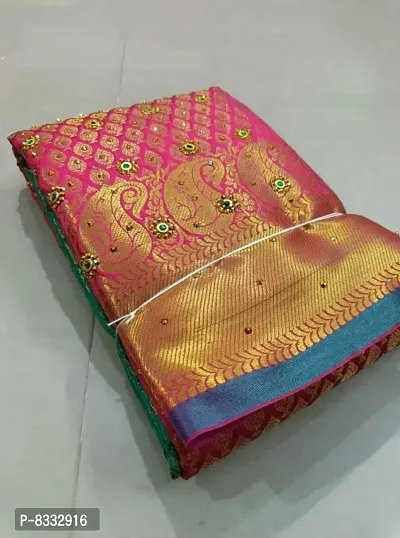 Kanjeevaram Brocade Silk Zari Woven Pattu Stone Work Sarees with Blouse Piece