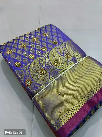 Kanjeevaram Brocade Silk Zari Woven Pattu Stone Work Sarees with Blouse Piece